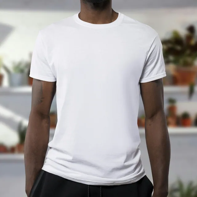Plain white heavyweight cotton t-shirt on a model